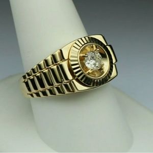 14k Solid Gold Mens Classic Rolex Ring !!! 0.50 CT
